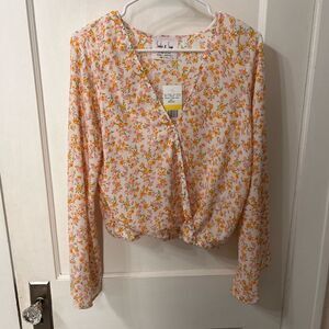 Sadie & Sage Floral V-Neck Blouse - Pink and Yellow